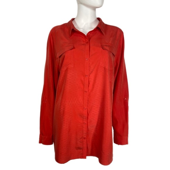 Lane Bryant Silky Pocket Front Dark Salmon Long Sleeve Button Down 18/20 - Picture 1 of 7